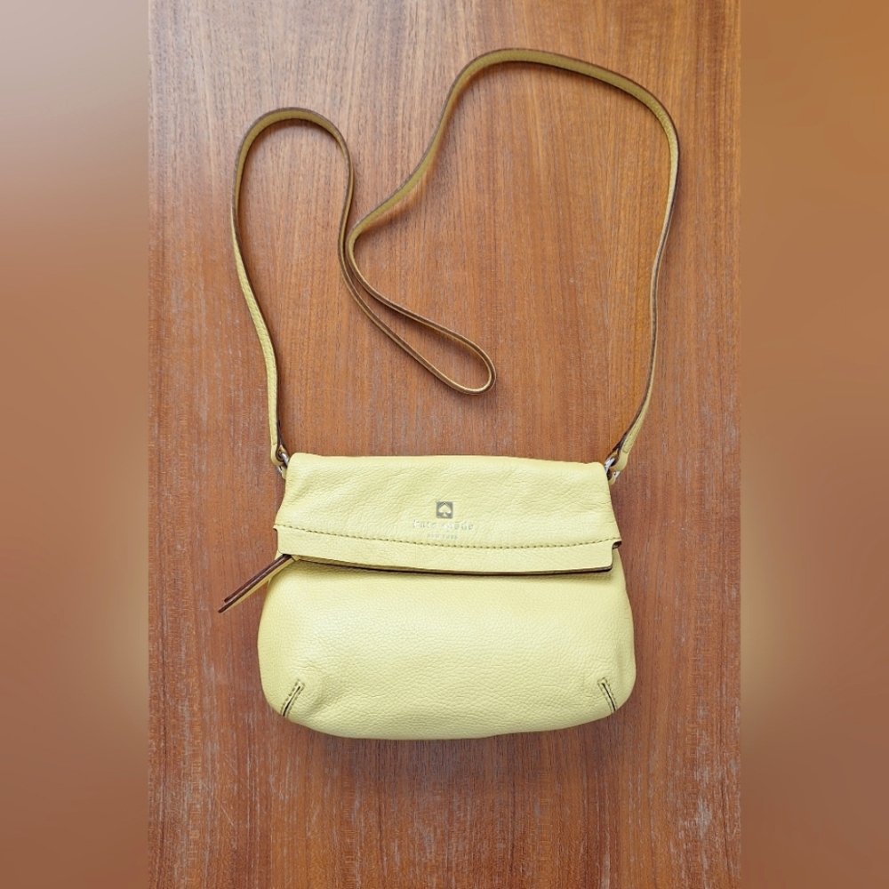 Kate Spade Butter Yellow Crossbody Leather Bag Foldover Pastel Pebbled NEW